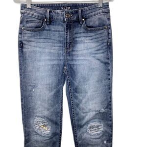 WHITE HOUSE BLACK MARKET THE SLIM 4 Rhinestone Knee Blue Denim Stretch Jeans Mid